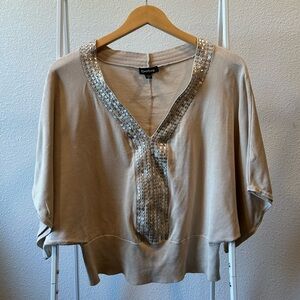 Vintage Y2K Bebe Tan Embellished 3/4 Sleeve Blouse